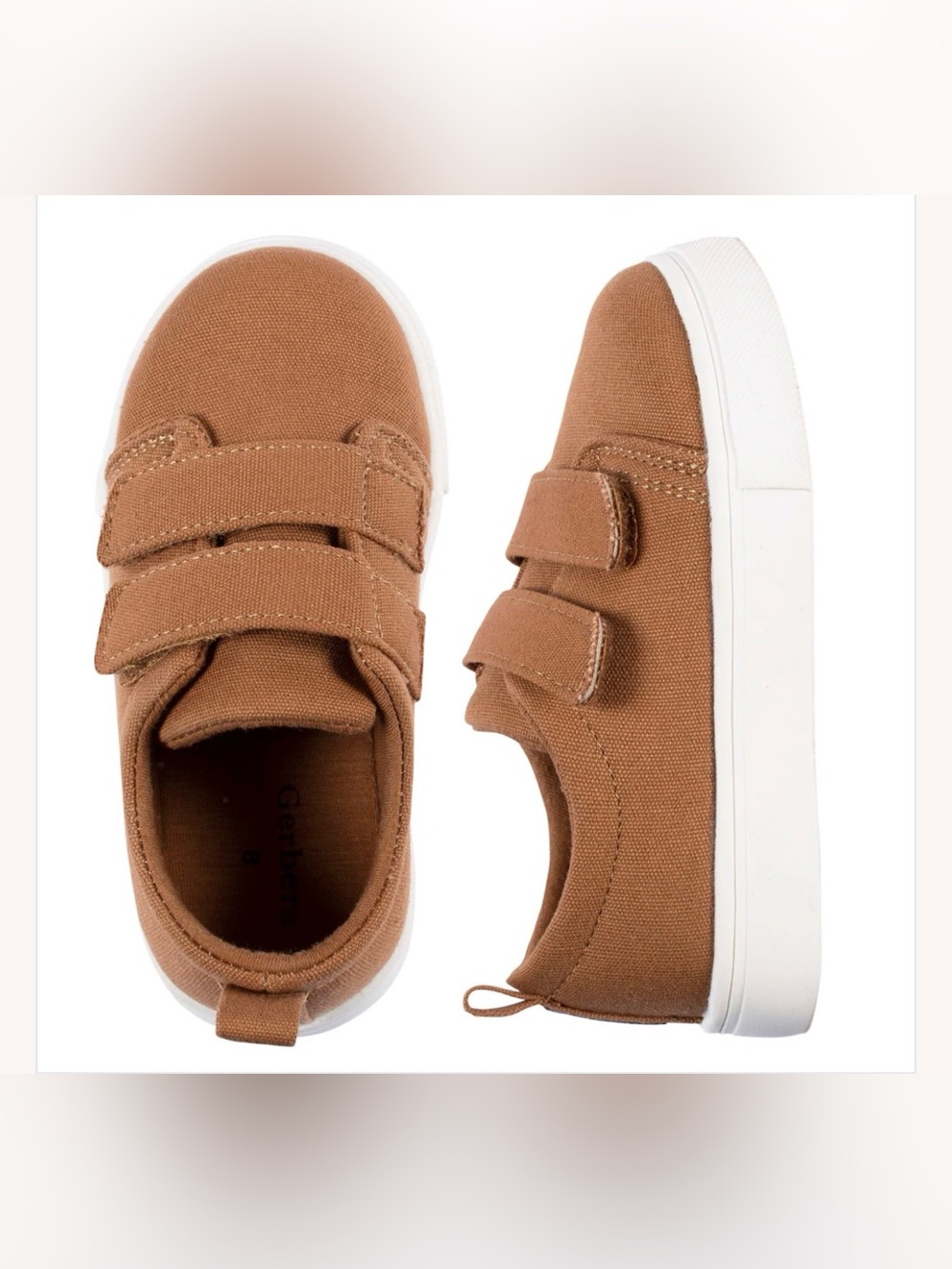 Gerber Brown Canvas Hook-and-Loop Kids Sneakers with White Sole